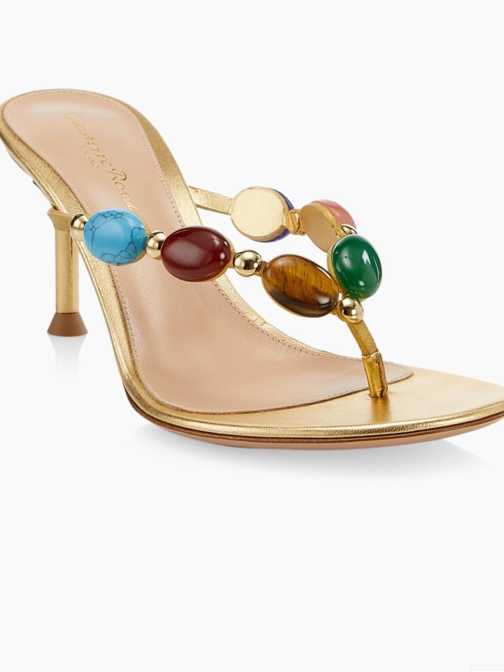 Gianvito Rossi Gold Thong Heel with Multicolor Stone Accents